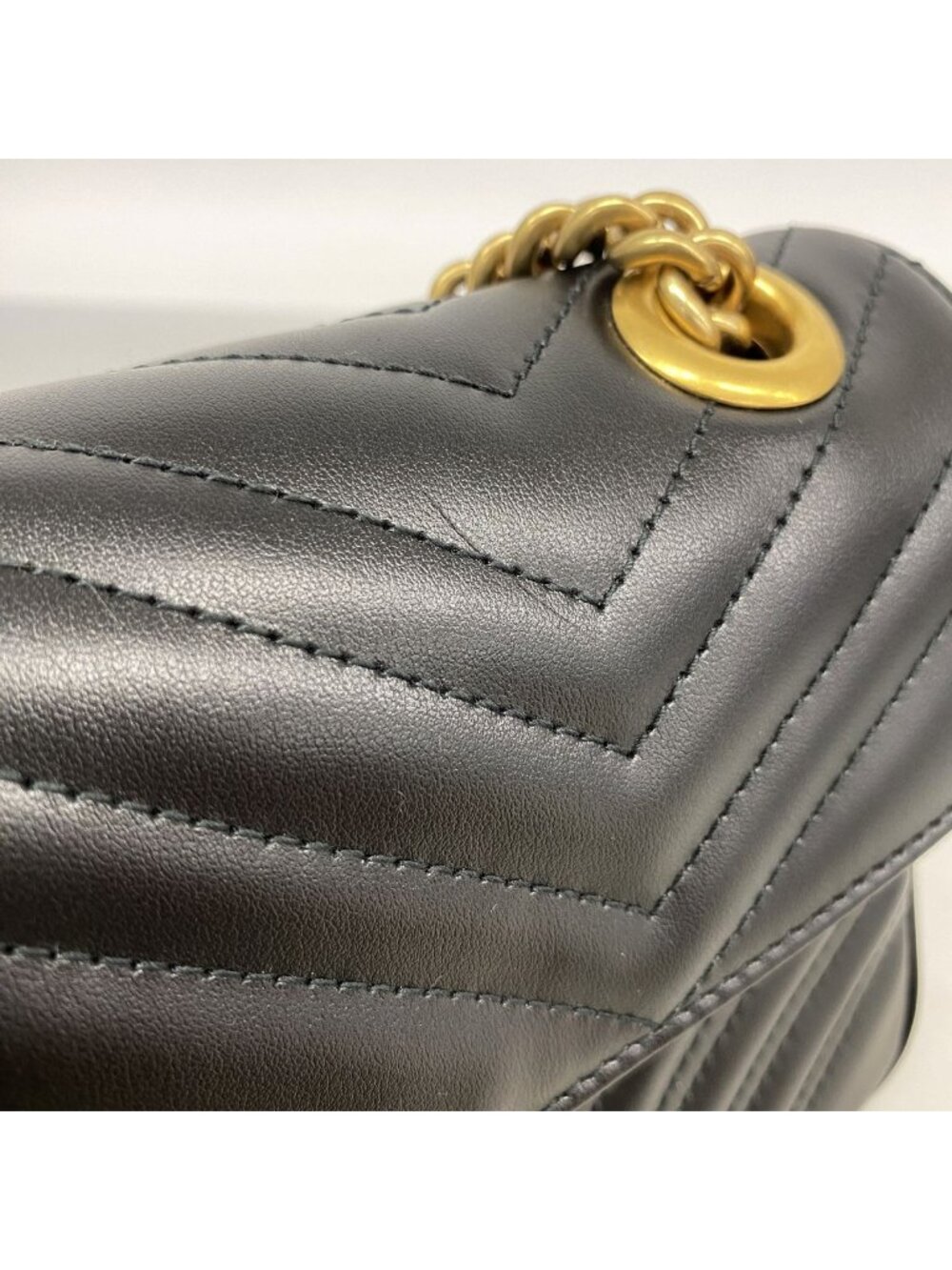 Gucci Shoulder Bag GG Marmont Leather Black Gold - Picture 10 of 12